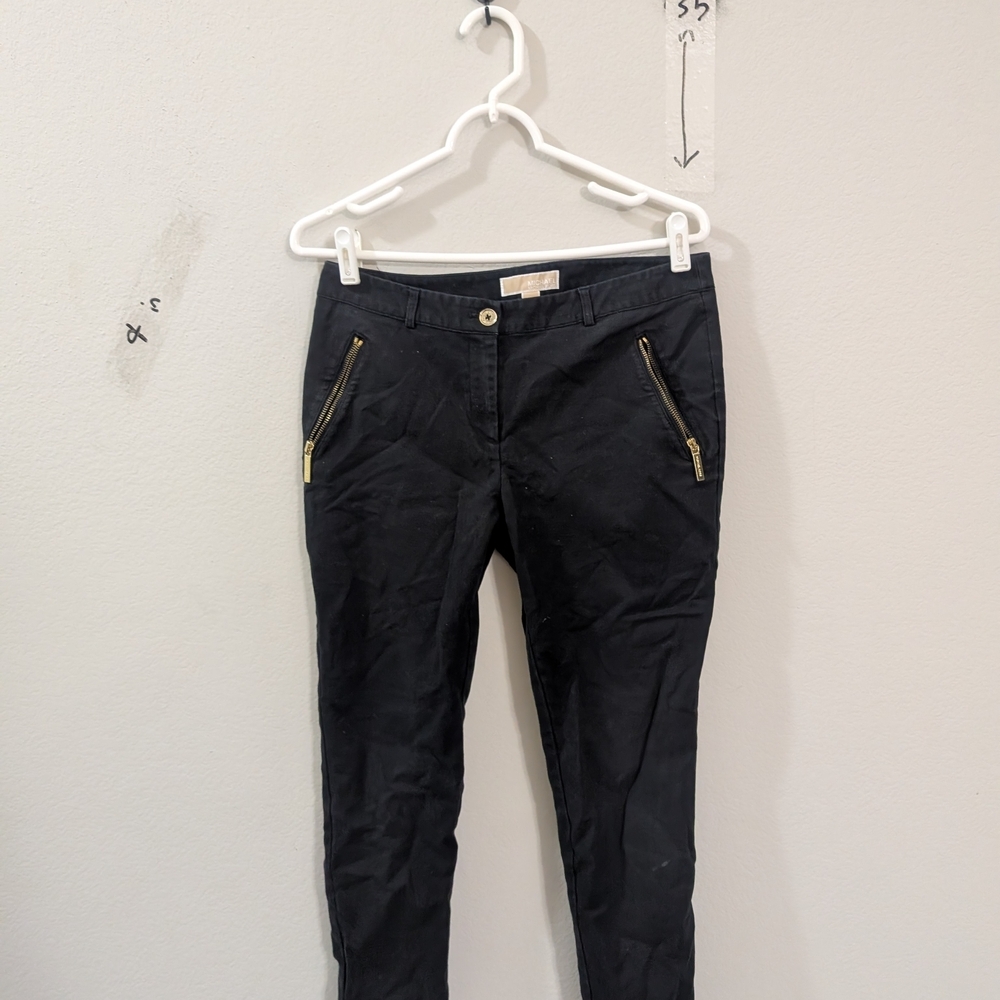 Michael Kors Black Skinny Jeans with Gold Zipper Accents